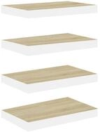 vidaXL Wandregal, Schweberegale 4 Stk. Eichen-Optik und Wei&szlig; 50x23x3,8 cm MDF