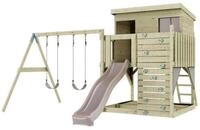 OutdoorToys Spielturm Nils, aus Holz in Altrosa mit Kinderschaukel & Rutsche,