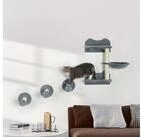 PawHut Katzen-Kletterwand 4-teilig, Katzentreppe, mit H&auml;ngematte, Sisal, Grau, 40 x