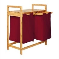 Lumaland Ausziehw&auml;schekorb Bambus mit 2 ausziehbaren W&auml;sches&auml;cken 73x64x33cm,