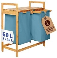 Lumaland Ausziehw&auml;schekorb Bambus mit 2 ausziehbaren W&auml;sches&auml;cken 73x64x33cm,