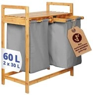 Lumaland Ausziehw&auml;schekorb Bambus mit 2 ausziehbaren W&auml;sches&auml;cken 73x64x33cm,