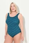 Ulla Popken Badeanzug Badeanzug grafischer Druck ohne Softcups Rundhals