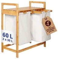 Lumaland Ausziehw&auml;schekorb Bambus mit 2 ausziehbaren W&auml;sches&auml;cken 73x64x33cm,
