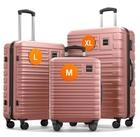 Travely Koffer Polycarbonat Koffer Set - 3 teiliges Kofferset, XL + L + M, 4 Rollen,