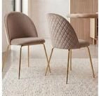 FINEBUY Esszimmerstuhl Esszimmerst&uuml;hle 2er Set Beige Samt goldene Beine (2er...