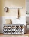 VASAGLE Schuhbank Sitzbank, Schuhregal mit Sitzfl&auml;che, mit Kissen und 15 F&auml;chern,