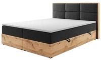 M-Punkt24 Boxspringbett Stockholm (Webstoff Anthrazit Schwarz, 180 x 200 cm), Eiche