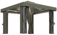 vidaXL Pavillon, Partyzelt mit Vorh&auml;ngen & LED-Lichterkette 3x3 m Taupe