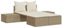 vidaXL Gartenliege Doppel-Sonnenliege mit Auflagen Beige Poly Rattan, 1 St.