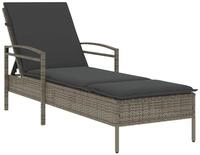 vidaXL Gartenliege Sonnenliege mit Auflage Grau 63x200x81 cm Poly Rattan, 1 St.