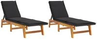 vidaXL Gartenliege, Sonnenliegen mit Auflagen 2 Stk. Poly Rattan Massivholz...