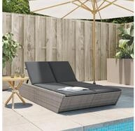 vidaXL Gartenliege, Doppel-Sonnenliege mit Kissen Grau Poly Rattan