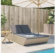 vidaXL Gartenliege, Doppel-Sonnenliege mit Auflagen Beige Poly Rattan