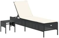 vidaXL Gartenliege Sonnenliege mit Tisch und Auflage Schwarz Poly-Rattan, 2 St.