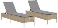 vidaXL Gartenliege Sonnenliegen mit Auflagen 2 Stk. Beige Poly Rattan, 1 St.
