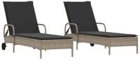 vidaXL Gartenliege Sonnenliegen mit Auflagen 2 Stk. Hellgrau Poly Rattan, 1 St.