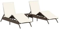 vidaXL Gartenliege Sonnenliegen 2 Stk. mit Tisch Braun Poly Rattan, 2 St.