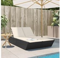 vidaXL Gartenliege, Doppel-Sonnenliege mit Kissen Schwarz Poly Rattan