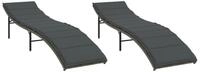 vidaXL Gartenliege Sonnenliegen 2 Stk. mit Auflagen Grau Poly Rattan, 1 St.