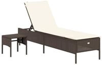 vidaXL Gartenliege Sonnenliege mit Tisch und Auflage Braun Poly Rattan, 2 St.