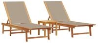 vidaXL Gartenliege Sonnenliegen 2 Stk. mit Tisch Taupe Massivholz Textilene, 1...