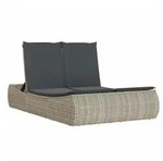 vidaXL Gartenliege Doppel-Sonnenliege mit Kissen Hellgrau Poly Rattan, 1 St....