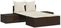 vidaXL Gartenliege Doppel-Sonnenliege mit Auflagen Braun Poly Rattan, 1 St.