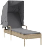 vidaXL Gartenliege Sonnenliege mit Dach Beige Poly Rattan, 1 St.
