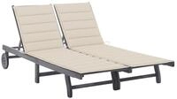 vidaXL Gartenliege 2-Personen-Sonnenliege mit Auflage Grau Massivholz, 1 St.