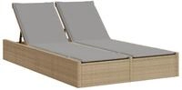 vidaXL Gartenliege Doppel-Sonnenliege mit Auflagen Beige Poly Rattan, 1 St.