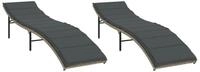 vidaXL Gartenliege Sonnenliegen 2 Stk. mit Auflagen Hellgrau Poly Rattan, 1 St.
