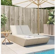 vidaXL Gartenliege, Doppel-Sonnenliege mit Auflagen Beige Poly Rattan