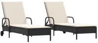 vidaXL Gartenliege Sonnenliegen mit Auflagen 2 Stk. Schwarz Poly Rattan, 1 St.