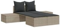 vidaXL Gartenliege Doppel-Sonnenliege mit Kissen Hellgrau Poly Rattan, 1 St.