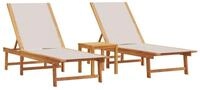 vidaXL Gartenliege Sonnenliegen 2 Stk. mit Tisch Grau Massivholz Textilene, 1...