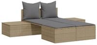 vidaXL Gartenliege Doppel-Sonnenliege mit Auflagen Beige Poly Rattan, 1 St.