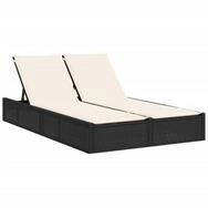 vidaXL Gartenliege Doppel-Sonnenliege mit Kissen Schwarz Poly Rattan, 1 St.