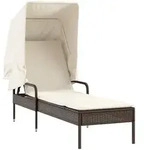 vidaXL Gartenliege Sonnenliege mit Dach Braun Poly Rattan, 1 St. braun