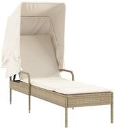 vidaXL Gartenliege Sonnenliege mit Dach Beige Poly Rattan, 1 St.