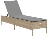 vidaXL Gartenliege Sonnenliege mit Auflage Beige Poly Rattan, 1 St.