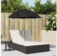 vidaXL Gartenliege, Doppel-Sonnenliege mit Kissen&Sonnenschirm Schwarz Poly...