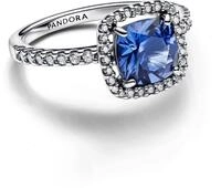 Pandora Silberring DamenSilber Funkelndes Quadrat Blau Heiligenschein