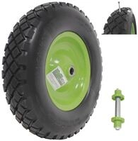 TRUTZHOLM Schubkarren-Rad gr&uuml;n/Schwarz Vollgummi 4.80/4.00-8 + Achse Ersatzrad