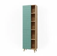 Vicco Hochschrank Rudi, Mintgr&uuml;n/Eiche, 56 x 193 cm mit T&uuml;ren, und offenen...