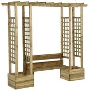 vidaXL Pergola, Garten-Pergola mit Bank & Pflanzk&uuml;beln Kiefernholz Impr&auml;gniert