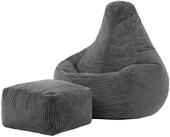 icon Sitzsack Sessel mit R&uuml;ckenlehne aus Cord &bdquo;Dalton&ldquo; mit Hocker (Spar-Set, 1 x