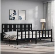 vidaXL Bett Massivholzbett mit Kopfteil Schwarz 200x200 cm
