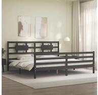 vidaXL Bett Massivholzbett mit Kopfteil Grau 200x200 cm
