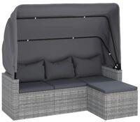 vidaXL Sofa, 3-Sitzer-Gartensofa mit Dach und Fu&szlig;hocker Grau Poly Rattan
